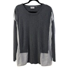 Foil merino wool blend sweater shirt Gray with blue and white stripes Medium